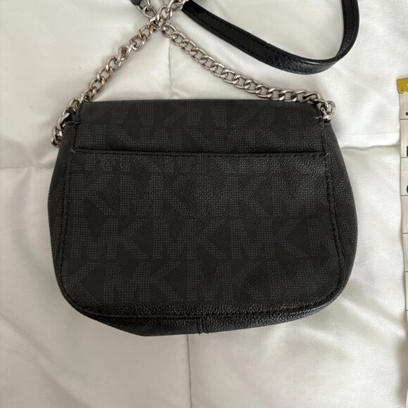 Michael Kors Leather MK Monogram Crossbody Bag Black with Silver hardware - Picture 7 of 7